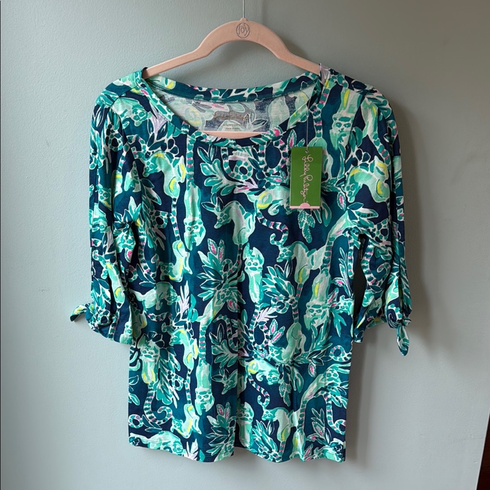 Lilly Pulitzer Blue Ruffled 3/4 Sleeve Blouse